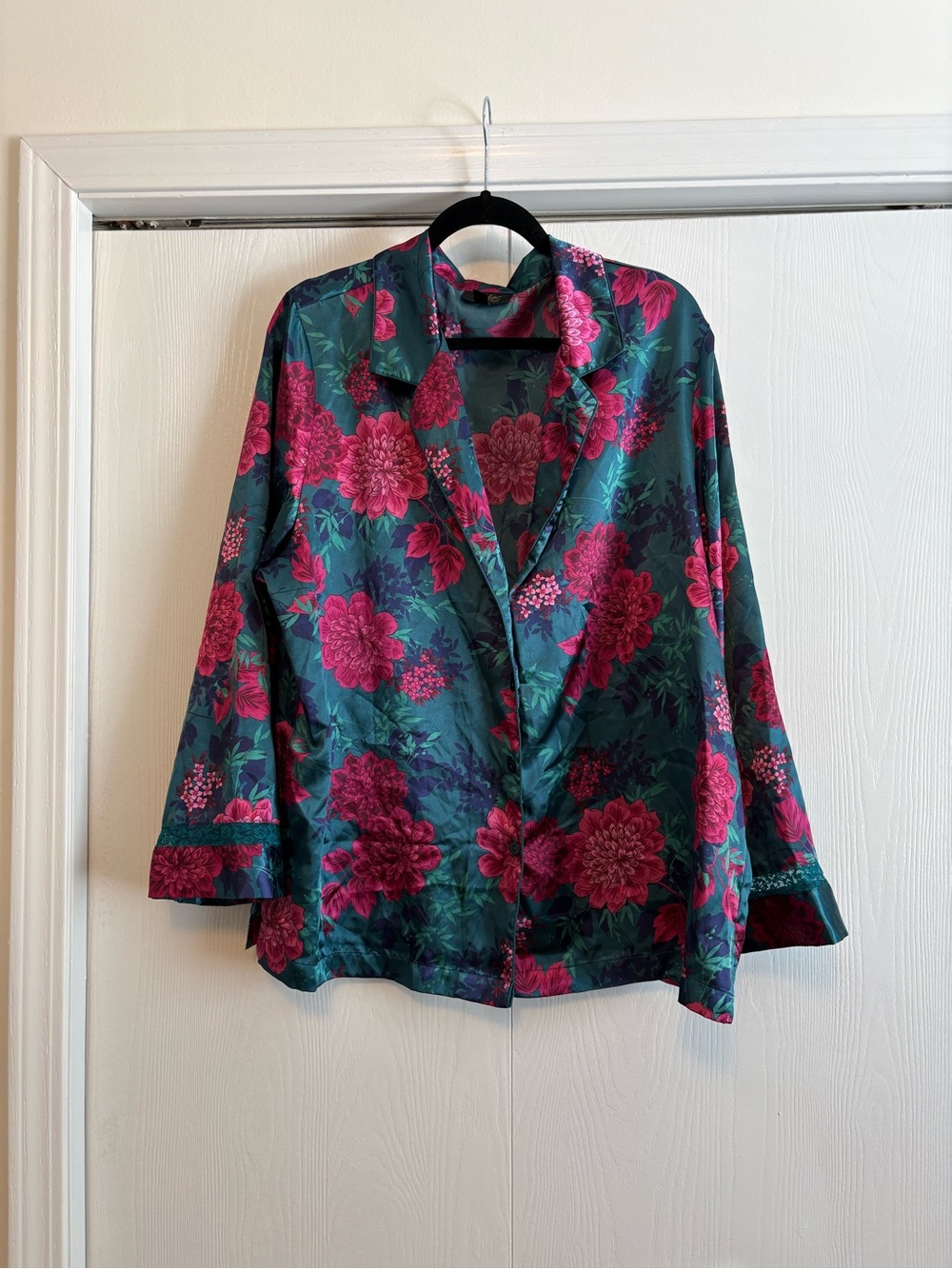Thalia Sodi Teal Pajama Set with Pink Floral Print